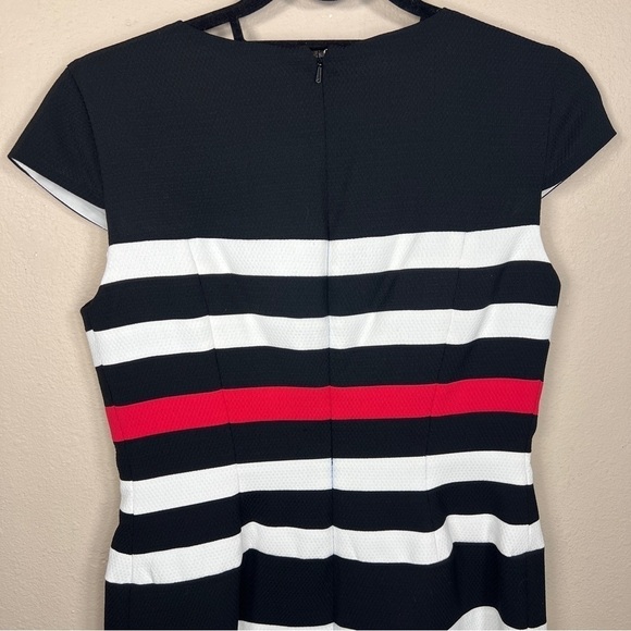 SIZE 2 ANNE KLEIN BLACK RED WHITE STRIPED DRESS EVENT PARTY STRIPES COLORBLOCK - Picture 5 of 9